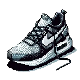 A pixel art representation of an athletic shoe inspired by a popular style similar to Nike shoes in an isometric view.